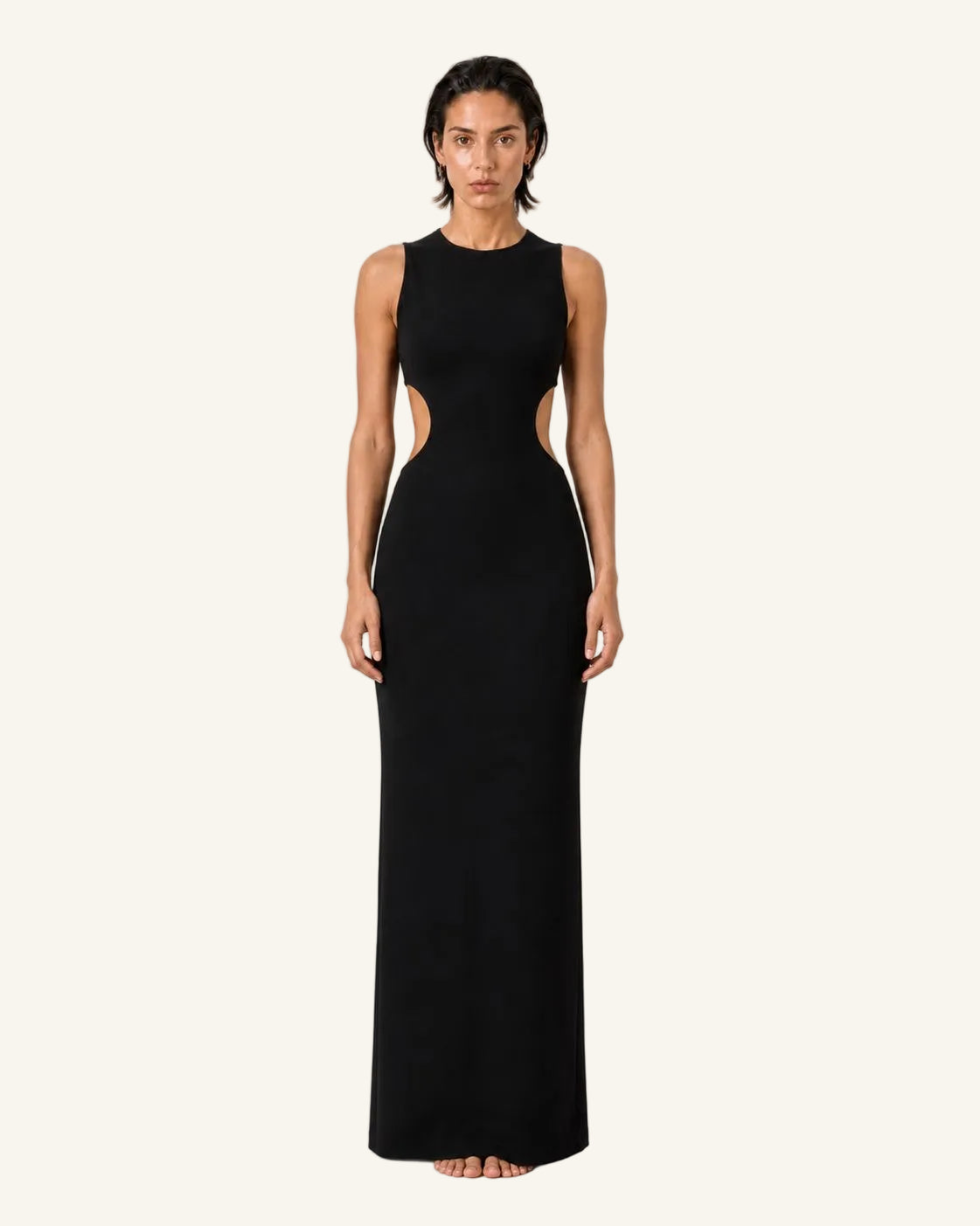 KA — Black Sculptural Open-Back Dress