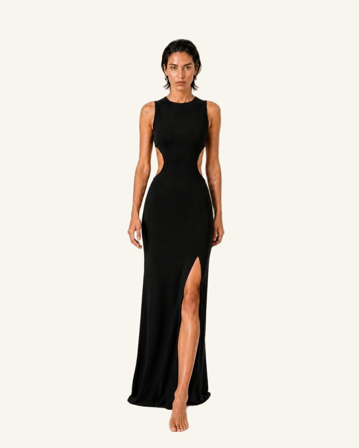 KA — Black Sculptural Open-Back Dress